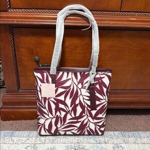 Kate Spade Burgundy and Cream Leaf Tote